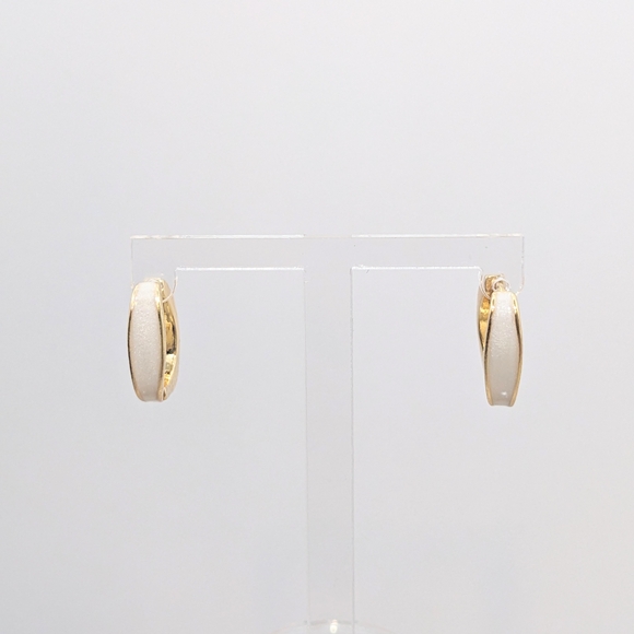 Gold and White Hoop Earrings - Picture 1 of 2